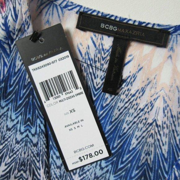 NWT BCBG MaxAzria Tara in ZigZag Ombre Sheer Chiffon Ruffle High Low Dress XS - Picture 7 of 8